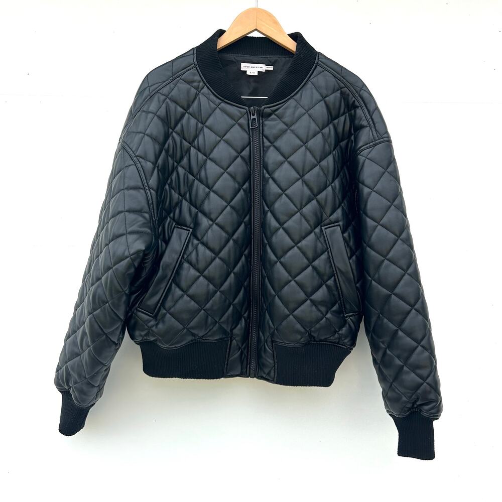 Good American Better Than Leather Quilter Bomber Puffy Jacket Plus Size 22 Black - Picture 3 of 10